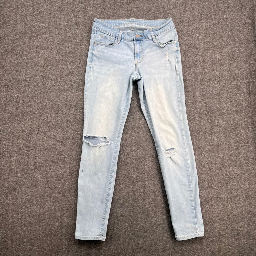 Old Navy Rockstar Low Rise Skinny Jeans Light Wash Distressed Blue Denim fall